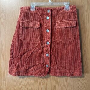 Loft Corduroy Button-Front Skirt in Rust